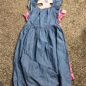 Blue Denim Dress with Pink Plaid Accents